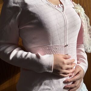 Delicate Light Pink Keyhole Blouse/Top with Textured Waistband